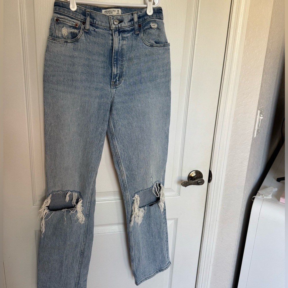 Abercrombie & Fitch Light Blue Distressed Straight Leg Jeans